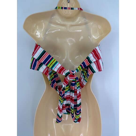 Cacique Swim One Piece Halter Bikini Top Striped Tie Back Size 46C - Picture 2 of 3